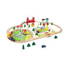 Train en Bois Jouet Circuit Voiture Enfant 82 Pcs Maquette Construction Rail Train Bois Jouet pour Enfant Garçons Filles 3 4 5 6 Ans