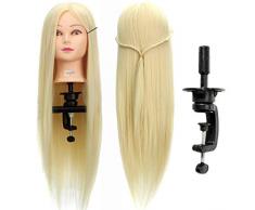 Mannequin Perruque Femme Naturel Luckyfine -26Halloween Or Blonde-Avec Mannequin Tête d’Exercice -Professionnel Super Long 30% Cheveux -Coiffure Equipement Tête à Coiffer + Support -Haute Qualité-Meilleur Cadeau pour Enfant