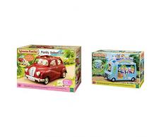 SYLVANIAN FAMILIES - 5273 - Voiture - Rouge & Le Bus Arc-en-Ciel Animaux Mini-Univers, 5317, Multicolore