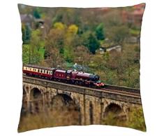 miniature steam train on a bridge - Throw Pillow Cover Case (18