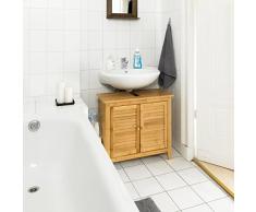 Relaxdays Meuble dessous de lavabo LAMELL pour la salle de bain cuisine 2 Portes en bambou Sous-lavabo rangement serviettes accessoires H x l x P: 60 x 67 x 30 cm armoire dessous évier Bois, nature