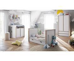 Chambre bébé enfant complète Ensemble Nandini Set 1 en Blanc mat avec des bandeaux en Gris sable haute brillance
