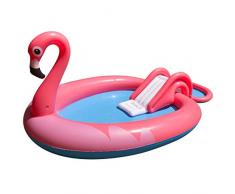 JILONG 57133 - Piscine Flottante Enfant - Forme Flamand Rose - Avec Toboggan - 240 cm x 150 cm x 95 cm - Sécuritaire et Confortable