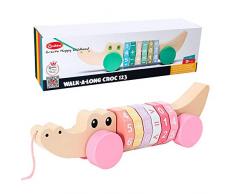 Arkmiido Jouet à Tirer bébé pour Encourager lenfant à Marcher, Jouet en Bois bébé,Jouet Bebe 1 an de Crocodile (Rose)