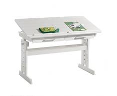 IDIMEX Bureau Enfant écolier Junior Olivia Table à Dessin réglable en Hauteur et pupitre inclinable avec 2 tiroirs en pin Massif lasuré Blanc