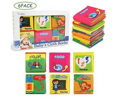 NEWSTYLE Bébé Livre en Tissu,Livres de jouets de bébé Le Livre des Découvertes Livre en Tissu Jouet Educatif Livre déveil Sensitive Book pour Tout-petits Infantile Eveloppement Intellectuel (6 PCS)