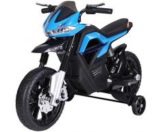 Homcom Moto électrique pour Enfants 25 W 6 V 3 Km/h Effets Lumineux et sonores roulettes Amovibles Bleu