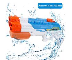 infinitoo Pistolet à Eau 1.15L Grande capacité pour Enfants Puissant Jet deau dune portée maximale de 8 à 10 m,pour Les fêtes Estivales en Plein air, Piscine extérieure, Jardin et Plage (Bleu)