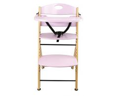 Chaise Haute Avec Plateau En Bois Rose Naturel Chaise Bébé Escalier Solide et Stable Haute Qualité Sécurité Réglable En Hauteur Dès Naissance Evolutive