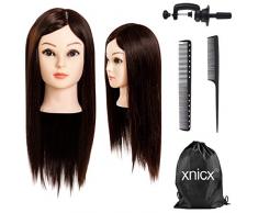 xnicx 75% Cheveux Brun Long Naturel Tête À Coiffer Coiffure Femme Mannequin Tête dapprentissage cheveux naturels Tête dexercice Tête dapprentissage Student Tête malléable dapprentissage (Tracy) 22 Cheveux naturels+Titulaire