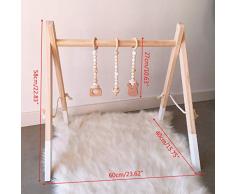 Lunji Portique déveil Activités en Bois Style Scandinave + 3pcs Hochets a Suspendre Jouet de Dentition Bébé Cadeau Naissance (Rose)