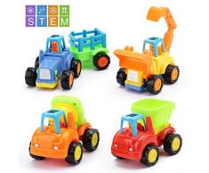 Amy & Benton Voiture Jouets Bebe Véhicules de Construction, Pack de 4 Voitures en Plastique pour Garçons et Filles de 3 Ans et Plus, Voitures De pour Enfant Cadeau