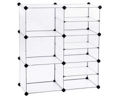 SONGMICS Meuble de Rangement modulable, Étagère en Plastique, Assemblage Facile, pour Chambre, Maillet en Caoutchouc Offert, Semi-Transparent LPC36W