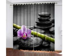 Rideau Occultant 3D À Oeillets - Fleur Zen Noire Pourpre - Rideau Occultant Décor Moderne pour Chambre denfants Accroché À La Tringle À Rideau - 150X166Cm