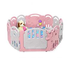 COSTWAY Parc Bébé Pliable avec Porte et Boîte à Musique Centre dActivités de Sécurité Pliable avec 12 Panneaux en HDPE Barrière Sécurité Stable pour Enfants de 6 à 36 Mois (Rose)