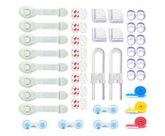 Kits Sécurité de Bébé (49 parties) iZoeL 16x Cache Prises, 12x Protecteurs Dangles, 4x Protecteurs Langles, 12x Verrouillage de Sécurité, 2x U-Fermeture tiroir, 3x Anti Pince Doigts Protection.