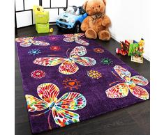 Tapis Pour Enfant Moderne Design Avec Papillons En Purpre Violet Qualité Top, Dimension:80x150 cm