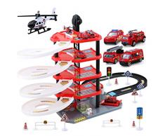 Seciie Jouet Garage pour Enfant - Parking Voiture Jouet à 5 Etages avec 4 Voiture et 1 Hélicoptère - Jouet Garage Voiture pour Enfant 3 Ans