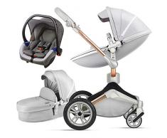 Hot Mom 3-1 Poussette combinée 2020 nouvelle Poussette rotative 360 Haute paysage attaches en cuir PU suspension roues en PU siège bébé supplémentaire achetable-Gris