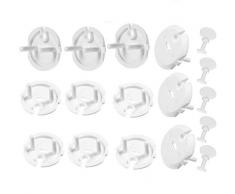 Cache Prises Bébé avec Clé, Kits de Sécurité Enfant idéal pour la France prises normalisées 2 trou Maison Cache-Prises Electrique Tournant pour Protection de Votre Enfant(15pcs)