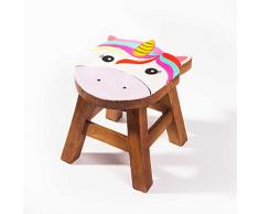 Tabouret robuste pour enfant en bois massif avec motif licorne, hauteur dassise 25 cm