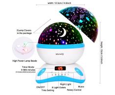 Moredig - Musique projecteur lampe enfant, 360°rotation avec affichage minuterie et télécommande, led veilleuse enfant et 8 différents couleurs modes et cadeau pour les bébés, les enfants, cadeau d'anniversaire, Noël, Anniversaire,