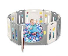 COSTWAY Parc Bébé Pliable Barrière de Sécurité en Plastique avec Jouets et Porte Barrière de Jeux pour Enfants