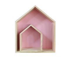 Lembeauty Lot de 2 en Forme de Maison en Bois Ombre frisé Boîte de Rangement Naturel Nordic étagères Mural écran étagère de Rangement à Suspendre Etagère Rack pour décoration de Chambre d'enfant