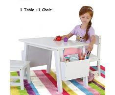 Table d'enfant en Bois Massif Et 2 Chaises, Table D'étude pour Enfants, Table De Jeu De Dessin, avec Boîte De Rangement (Garçon Et Fille De 3 à 6 Ans)