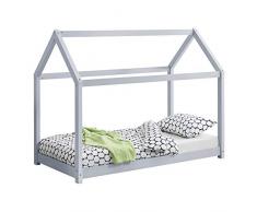 [en.casa] Lit Enfant Design Maison Cadre Structure Lit Bois Blanc Cabane 140 x 70 cm Gris Clair
