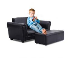 COSTWAY Canapé Enfant Fauteuil Enfant Canapé Lit pour Enfant avec Chaise PVC 83x42x41cm (Noir)
