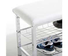 Banc avec étagère à chaussures INA, chromé/blanc 2 tablettes