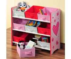 Kesper 17726 Étagère de rangement pour enfant avec 9 bacs en tissu Motif coeurs