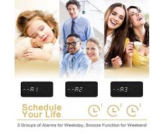 Réveil Bois Led, Horloge Digitale Enfant, Voyage Réveil Matin Horloge avec Température Calendrier Numerique, Noir Horloge Digitale Alarme Bois de Table, 3 Niveaux Luminosité 3 Alarmes Afficher (black)