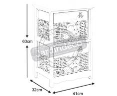 Commode 2 tiroirs oursons en bois et osier 41x32x63cm