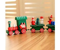ILOVEDIY 4 Pièces Train Bois Enfant Cadeau Noel Table Décoration Intérieure (vert)
