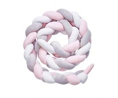 Tour de lit coussin Serpent Coussin Tressé pare-chocs Velours Protection bébé sécurité 100% Fait à Main Doux et Souple (200cm) (Gris + rose)