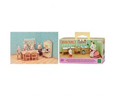 SYLVANIAN FAMILIES-La Salle à Manger Mobilier Mini-Univers, 5340, Multicolore & 5222 - Cuisine Aménagée