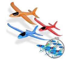 Ulikey 3 Pack Avion de Lancer Manuel Planeurs Enfant Jouet, Jouet Modèle Mousse Avion Voler Sports de Plein Air avec 3 Mini Avion pour Enfants Garçons Filles, Bleu + Rouge + Rose