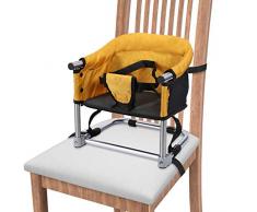 Siège dappoint Portable, Rèhausseur de Voyage avec sac de Transport Chaise Haute Pliante pour la Maison, Sangles de Chaise dappoint pour Enfant en bas âge à la Table de Cuisine (Jaune)