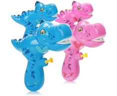 com-four® Pistolet à Eau 4X pour Enfants au Design Dino - Jouets Aquatiques en Bleu et Rose - Pistolet à Eau pour Filles et garçons