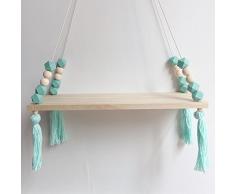 Reinefleur Étagère Murale Enfant Éagère Décorative à Suspendre avec Corde et Planche en Bois Style Ins Forme Balançoire Chambre Princesse