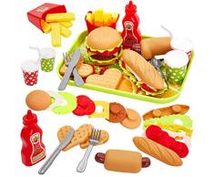 Buyger Jeu Dimitation Cuisine Set Hamburgers Et Hotdogs Jouet de Plateau pour Enfants
