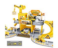 OVERWELL Garage pour Voiture Enfants 2 Etages Parking Et Ascenseur avec 3 Vehicule , Parking Garage Jouets pour Enfants , 51 x 38 x 27cm