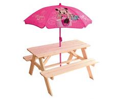 FUN HOUSE 713002-DISNEY MINNIE Table Pique-Nique bois avec parasol pour Enfant
