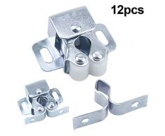 Natuce 12PCS Fermetures de Porte, Ferme-portes, Fermetures à Double Galet pour Porte battante de Meuble, Loquet Porte darmoire Double Rouleau Catch Loquet de Porte de Placard Catch (Argent)