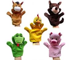 Happy Cherry - Lot de 5 Types Différents Marionnettes à Main - Cheval / Serpent / Loup / Poulet / Porc - Jouets en Peluche pour Enfant Bébé