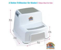 Lama Sam & Friends - Marchepieds pour chambre de bébé, Marche Pieds Enfant 2 Marches Antidérapant pour Apprentissage de la Propreté (Blanc-Gris) (Tabouret Blanc-Gris)