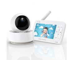 Babyphone Caméra Moniteur bébé, moniteur vidéo intelligent 720P HD 5pour bébé, plage de signal de 300 m, vision nocturne infrarouge, minuterie dalimentation, fonction interphone et fonction zoom