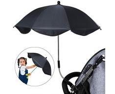 Urijk Ombrelle Anti-UV pour Poussettes de Landau pour Bébé Universelle Main Libre Parasol Solaire Parapluie Étanche pour Chariot Vélo Fauteuil Roulant Pêche(Diamètre 65cm, Pince Plastique)